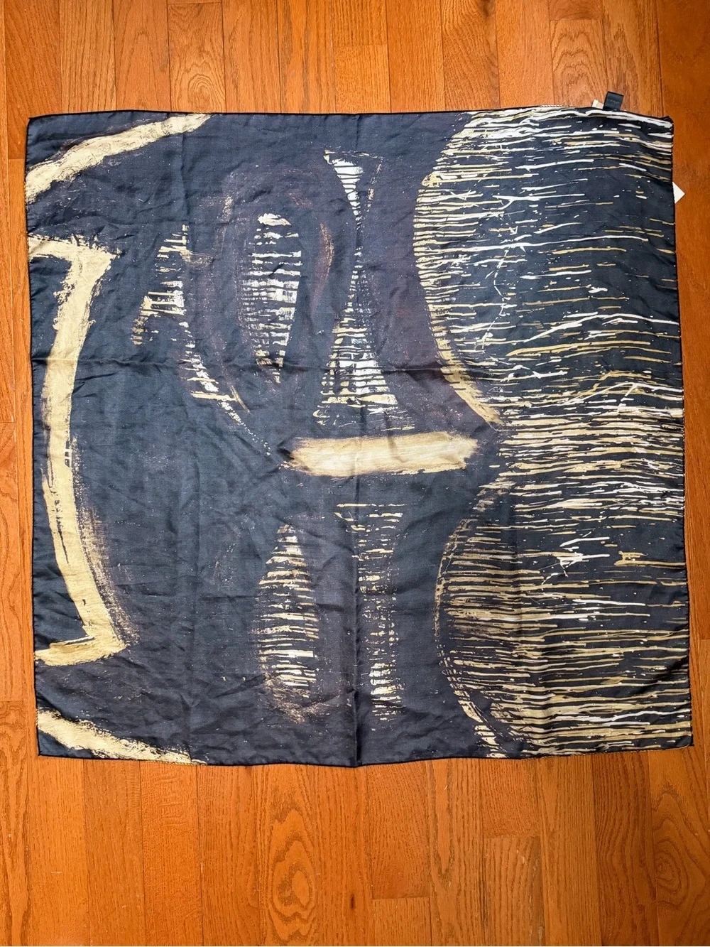 Suistudio by Suitsupply 100% Silk Square Scarf Black Gold Abstract Print